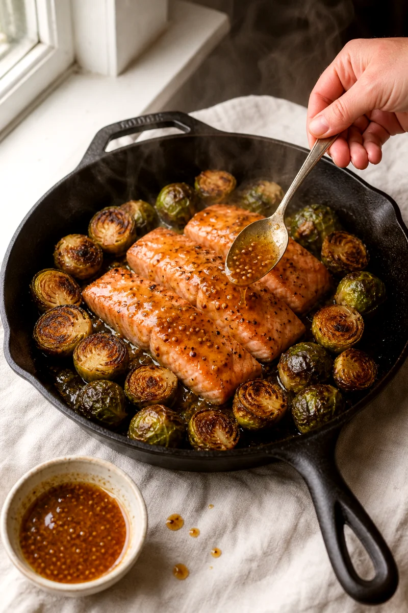 maple-dijon-salmon-brussels-sprouts-cooking-process