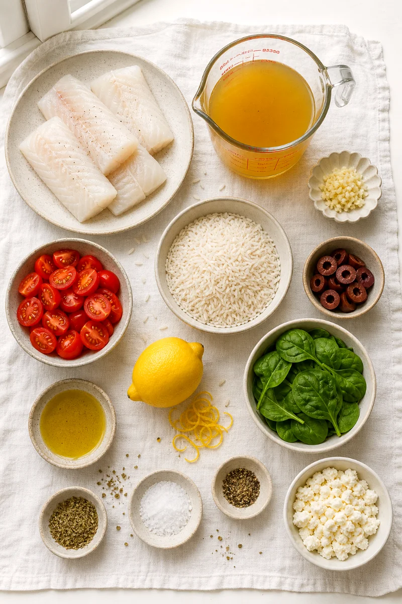 mediterranean-cod-rice-casserole-ingredients