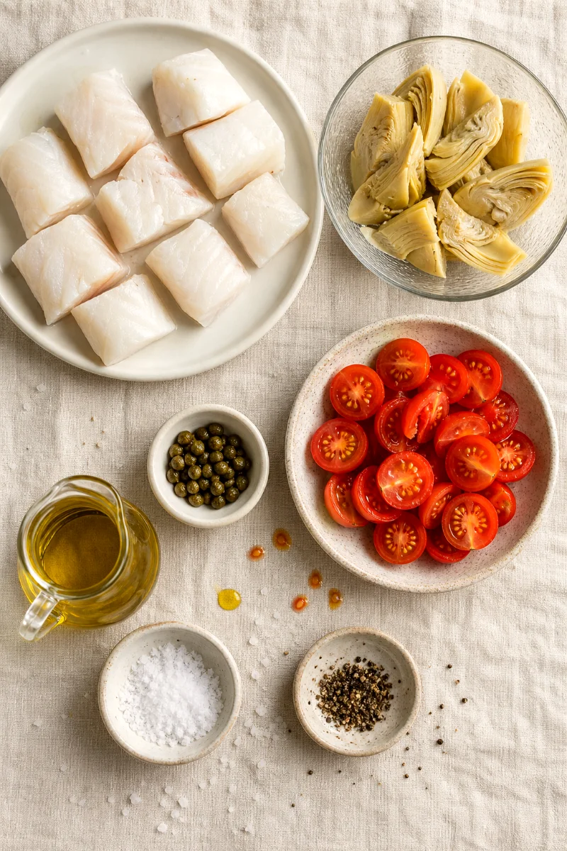 mediterranean-fish-artichoke-ingredients-flat-lay