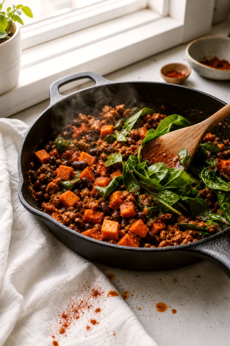 mexican-sweet-potato-black-bean-skillet-cooking-process