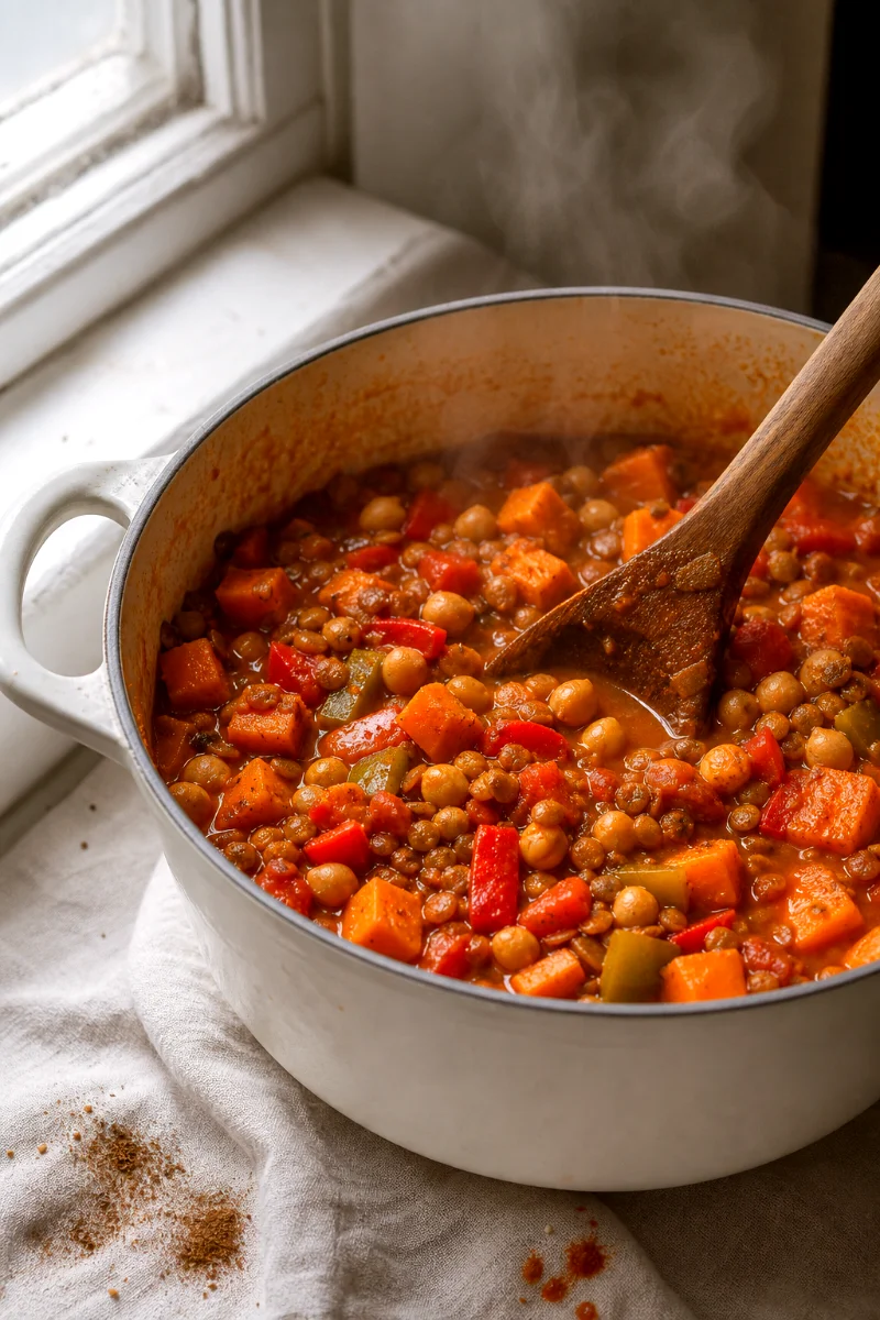 moroccan-chickpea-lentil-stew-simmering