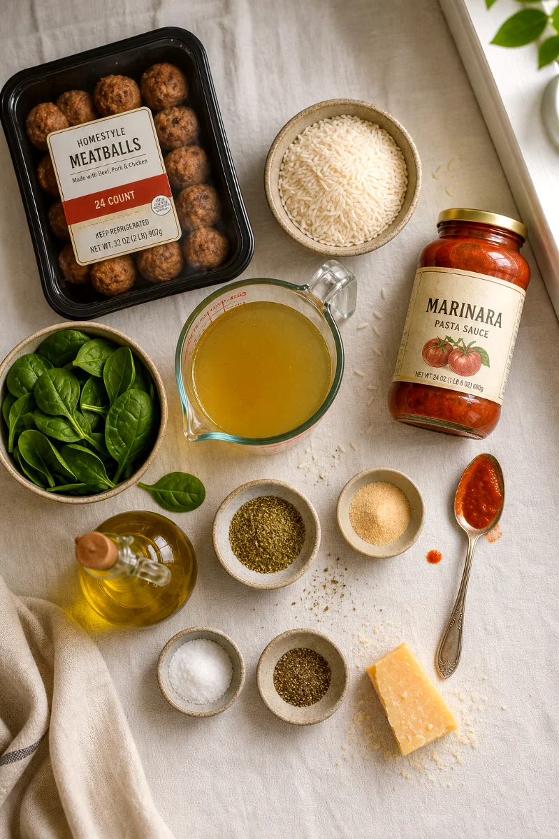 one-pan-meatballs-rice-ingredients