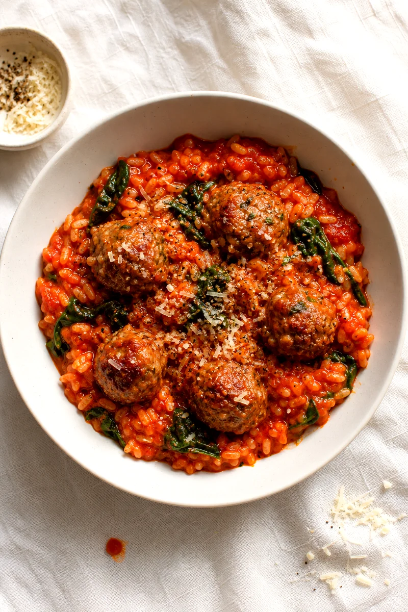 one-pan-meatballs-rice-top-down