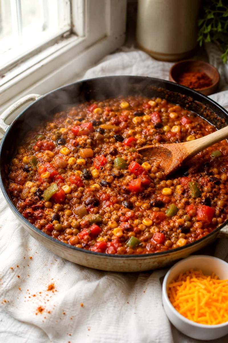 one-pot-lentil-taco-skillet-cooking-process