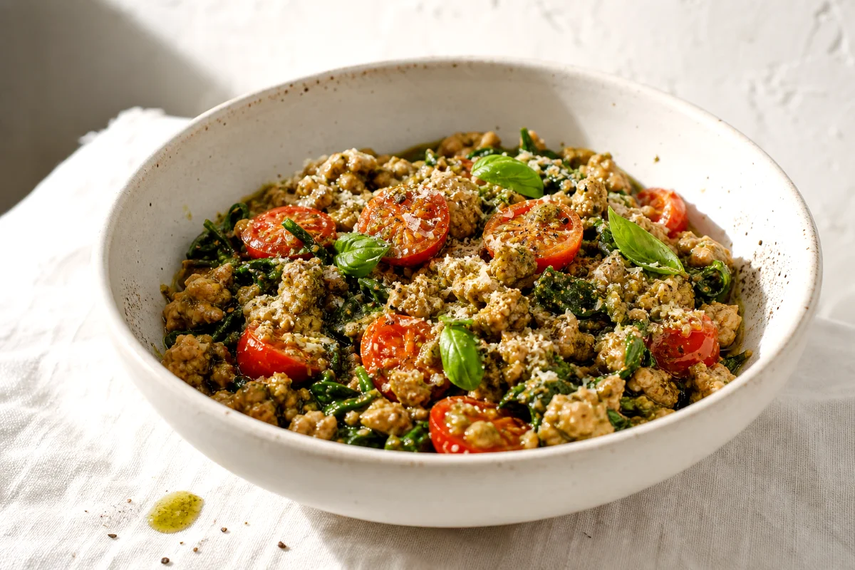 pesto-turkey-cherry-tomato-skillet