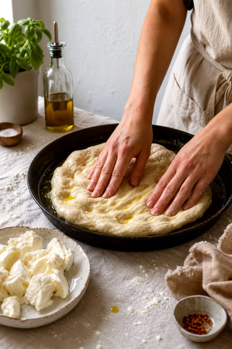 pressing-dough-for-caprese-pan-pizza