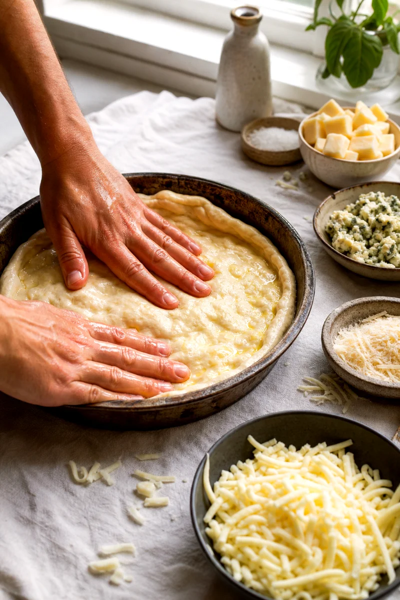 pressing-oiled-dough-four-cheese-pan-pizza