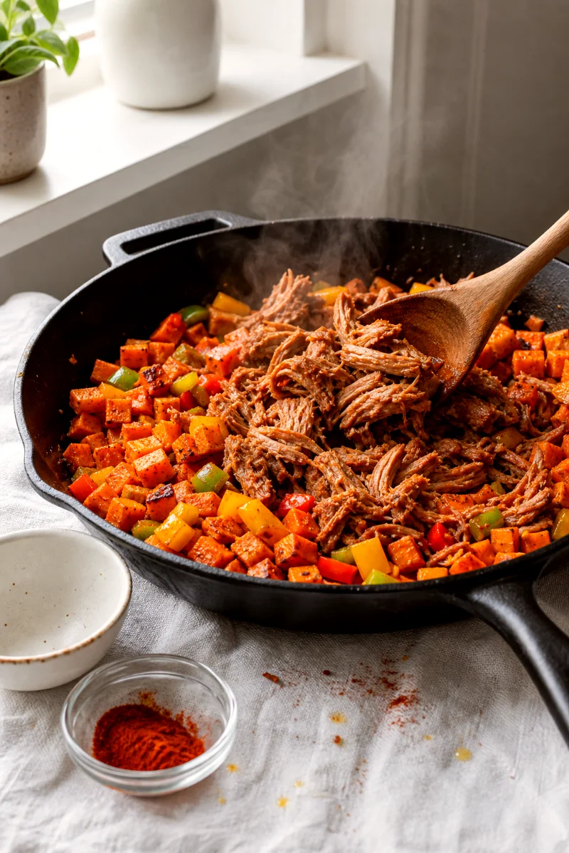 pulled-pork-sweet-potato-skillet-cooking-process