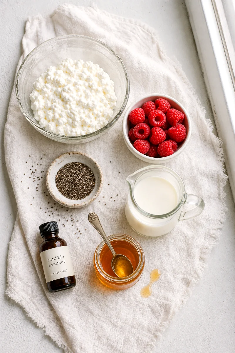 raspberry-cottage-cheese-chia-pudding-ingredients