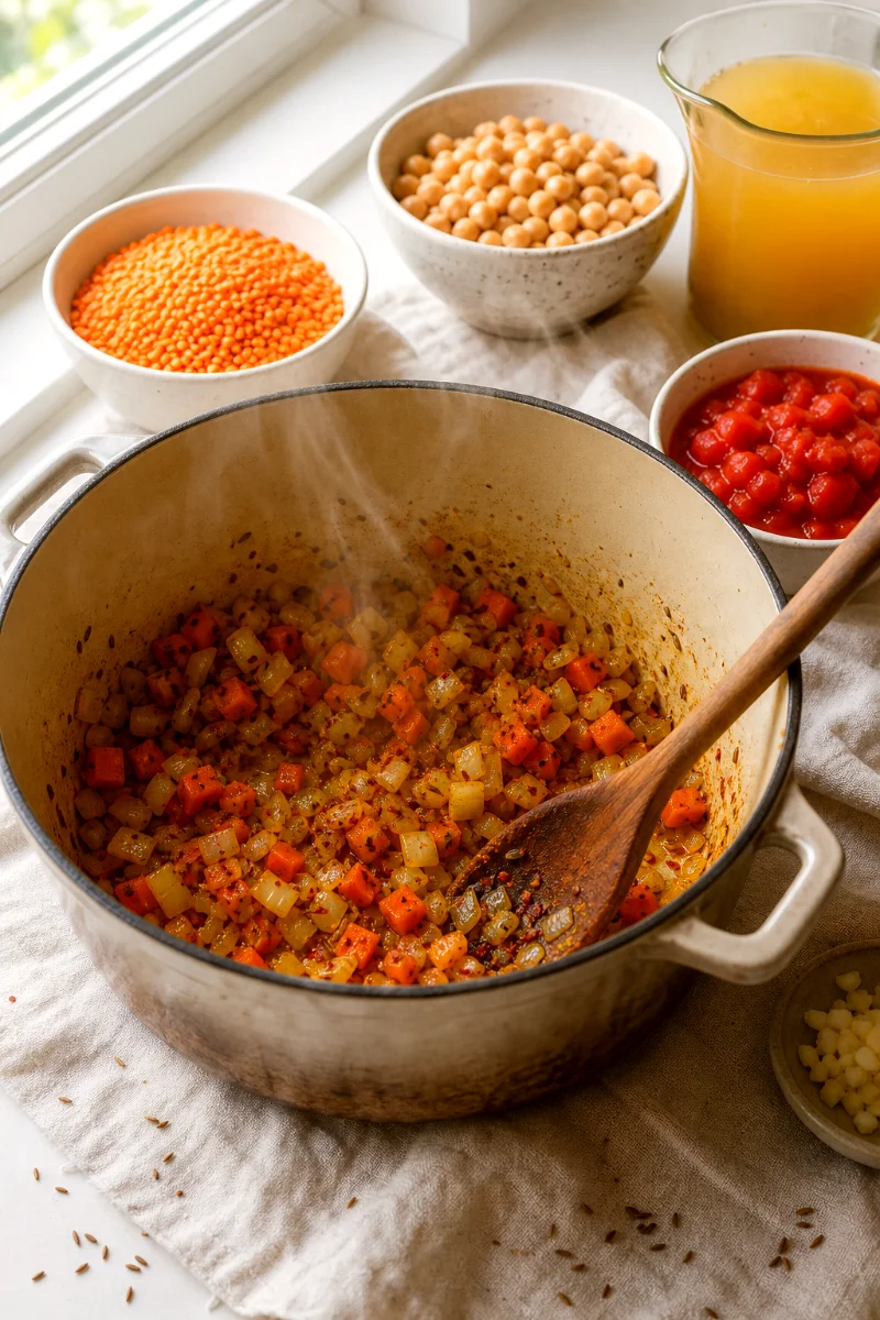 red-lentil-chickpea-chilli-soup-cooking-process