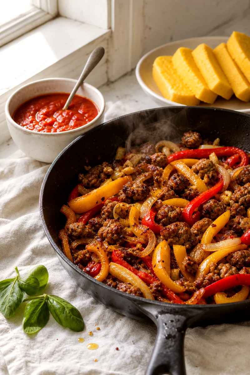 sausage-pepper-polenta-casserole-cooking-process