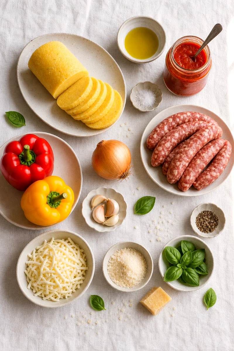 sausage-pepper-polenta-casserole-ingredients