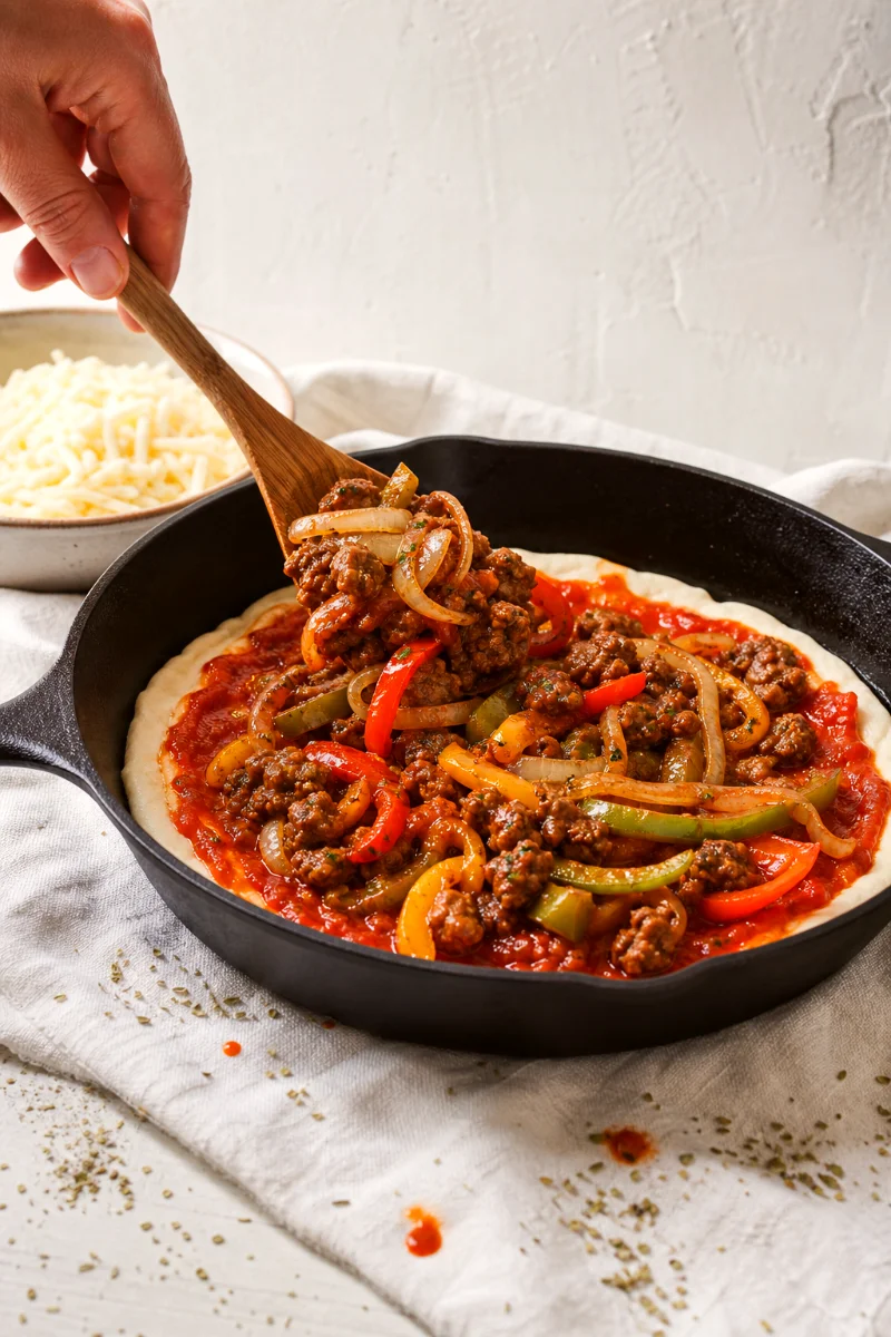 sausage-peppers-pan-pizza-cooking-process