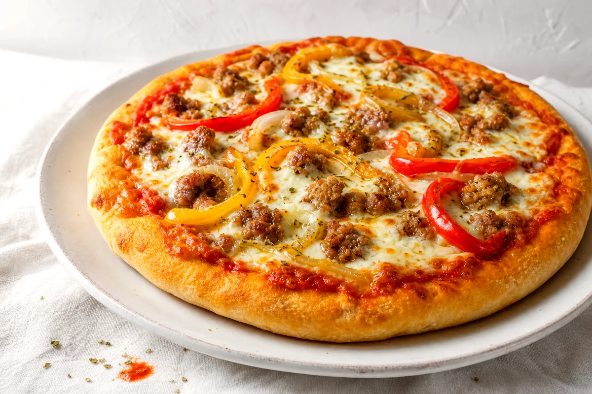sausage-peppers-skillet-pan-pizza-featured