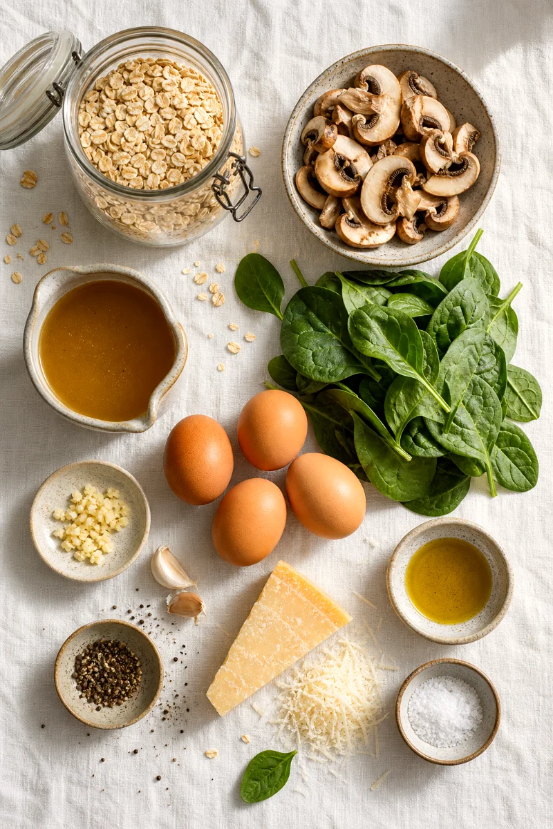 savory-oatmeal-ingredients-mushrooms-spinach-eggs