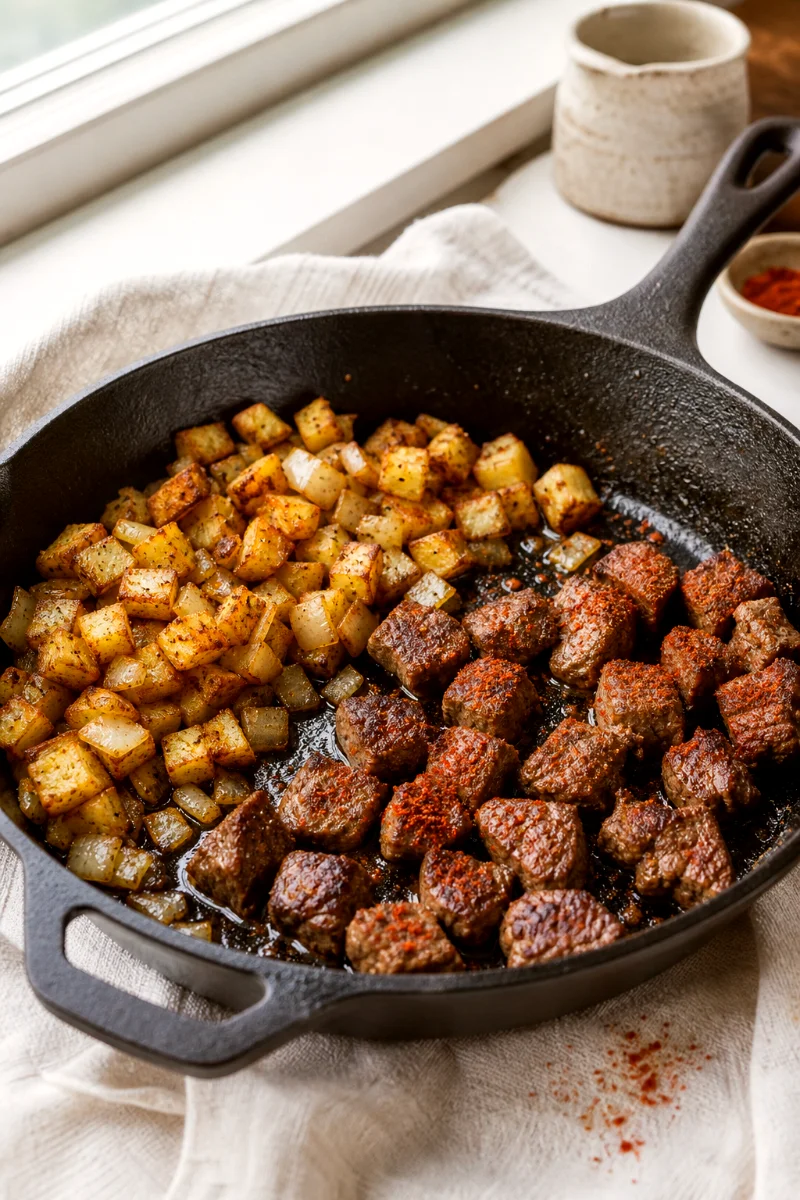 searing-steak-potato-hash-process