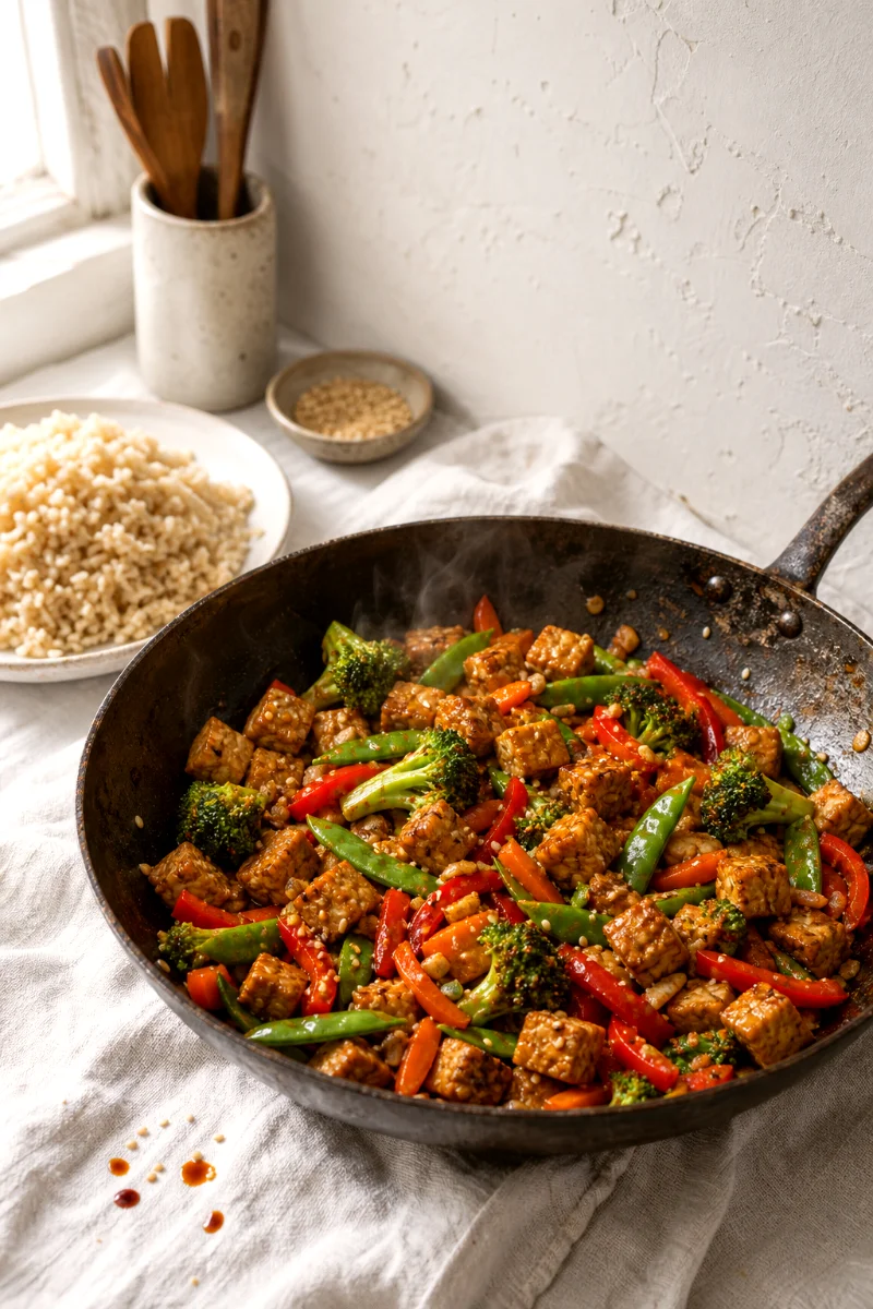 sesame-tempeh-brown-rice-stir-fry-cooking-process