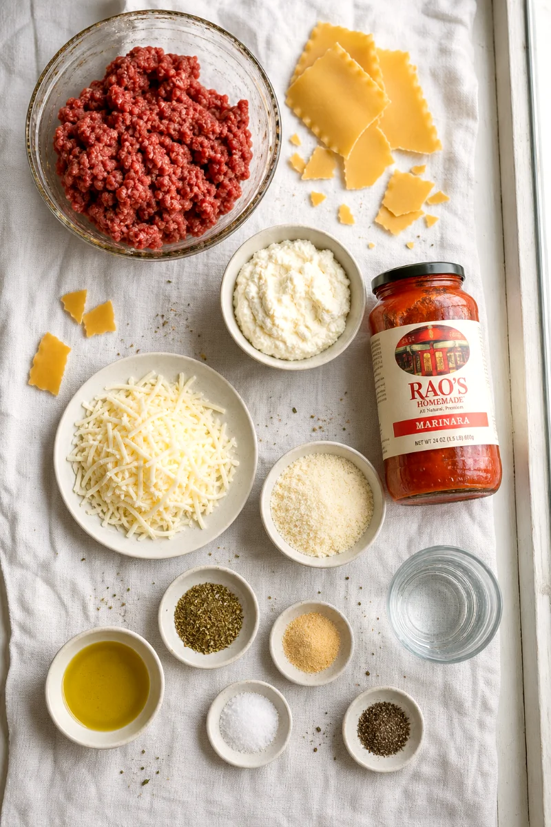 skillet-lasagna-ingredients-flat-lay