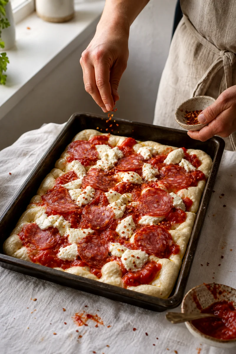 spicy-diavola-pan-pizza-cooking-process