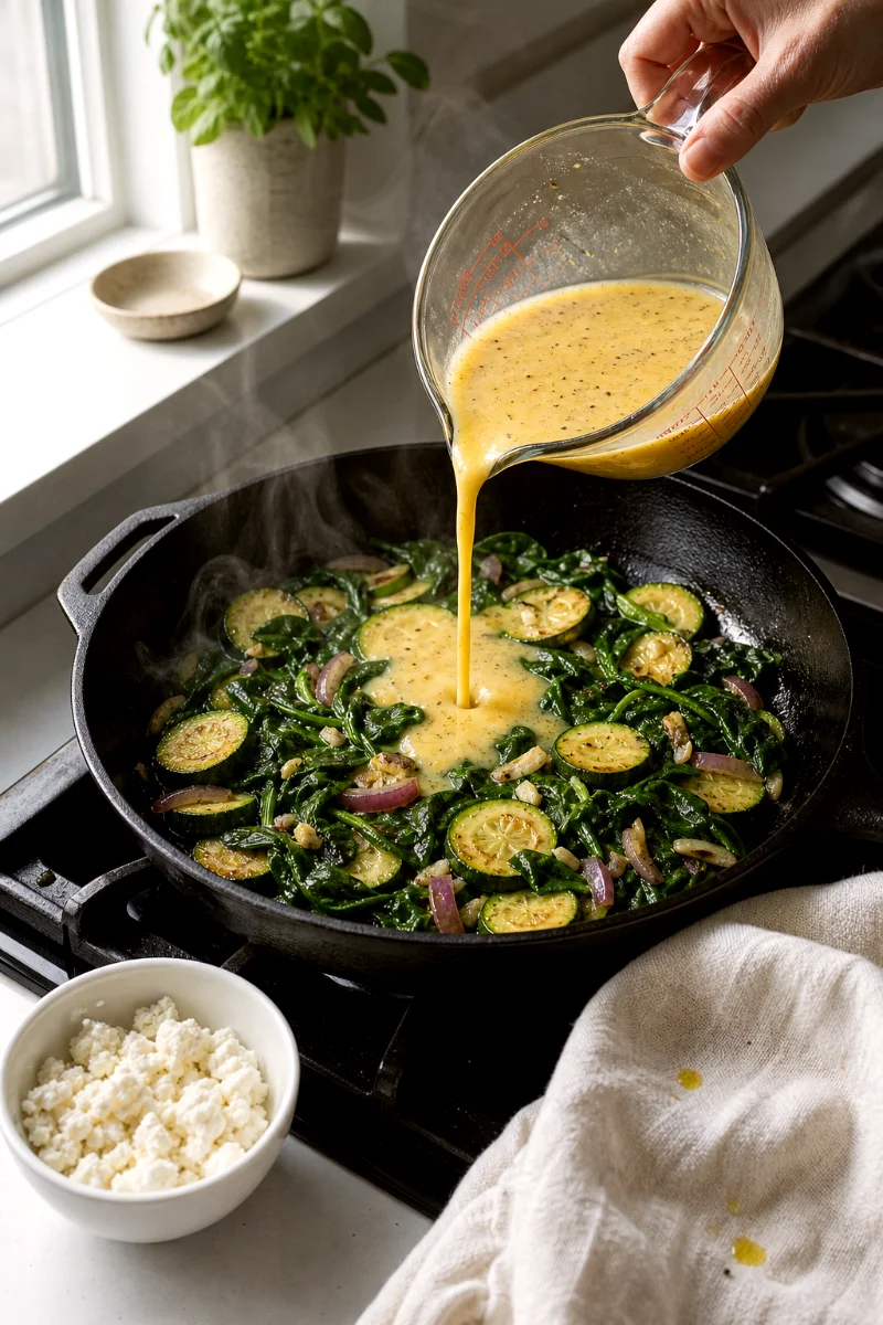 spinach-goat-cheese-zucchini-frittata-cooking-process