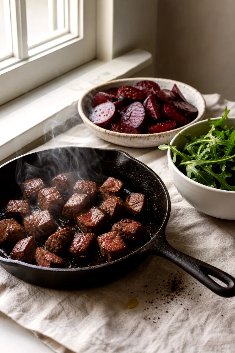 steak-bites-balsamic-beets-cooking-process
