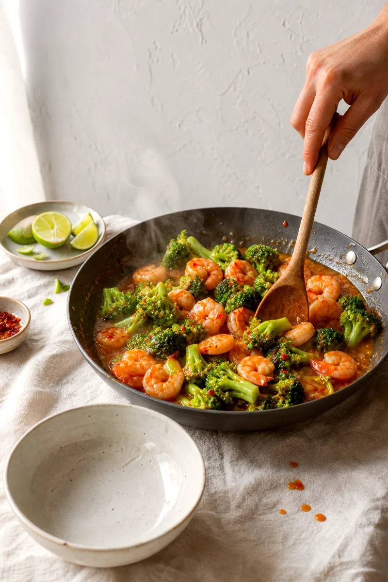 sweet-chili-shrimp-broccoli-cooking-process