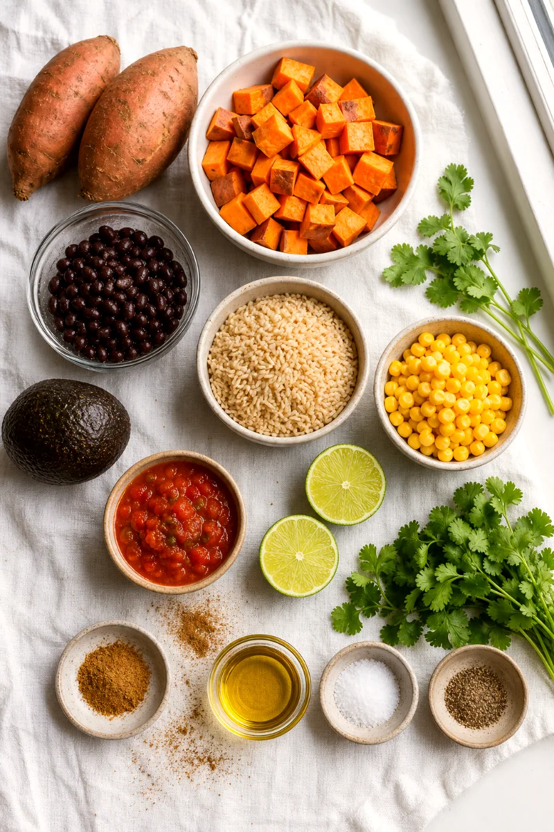 sweet-potato-black-bean-burrito-bowl-ingredients