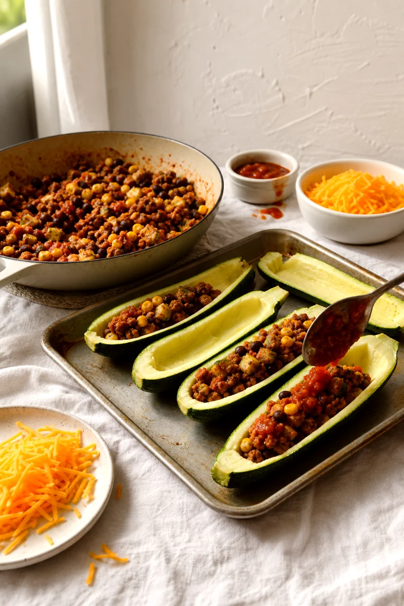 taco-stuffed-zucchini-boats-cooking-process