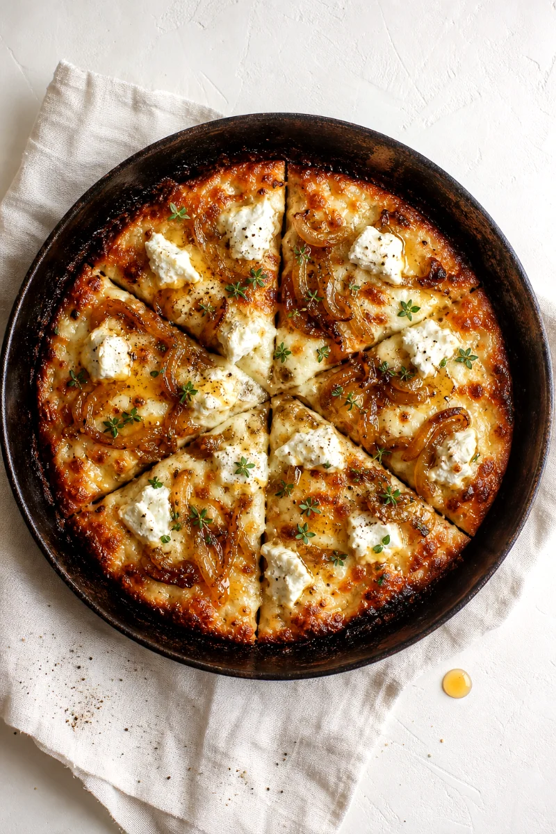 top-down-caramelized-onion-goat-cheese-pan-pizza