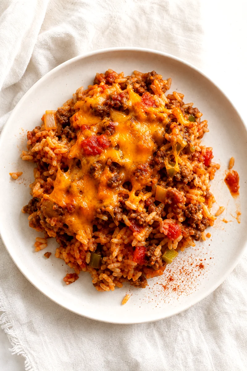 top-down-cheesy-ground-beef-rice-casserole