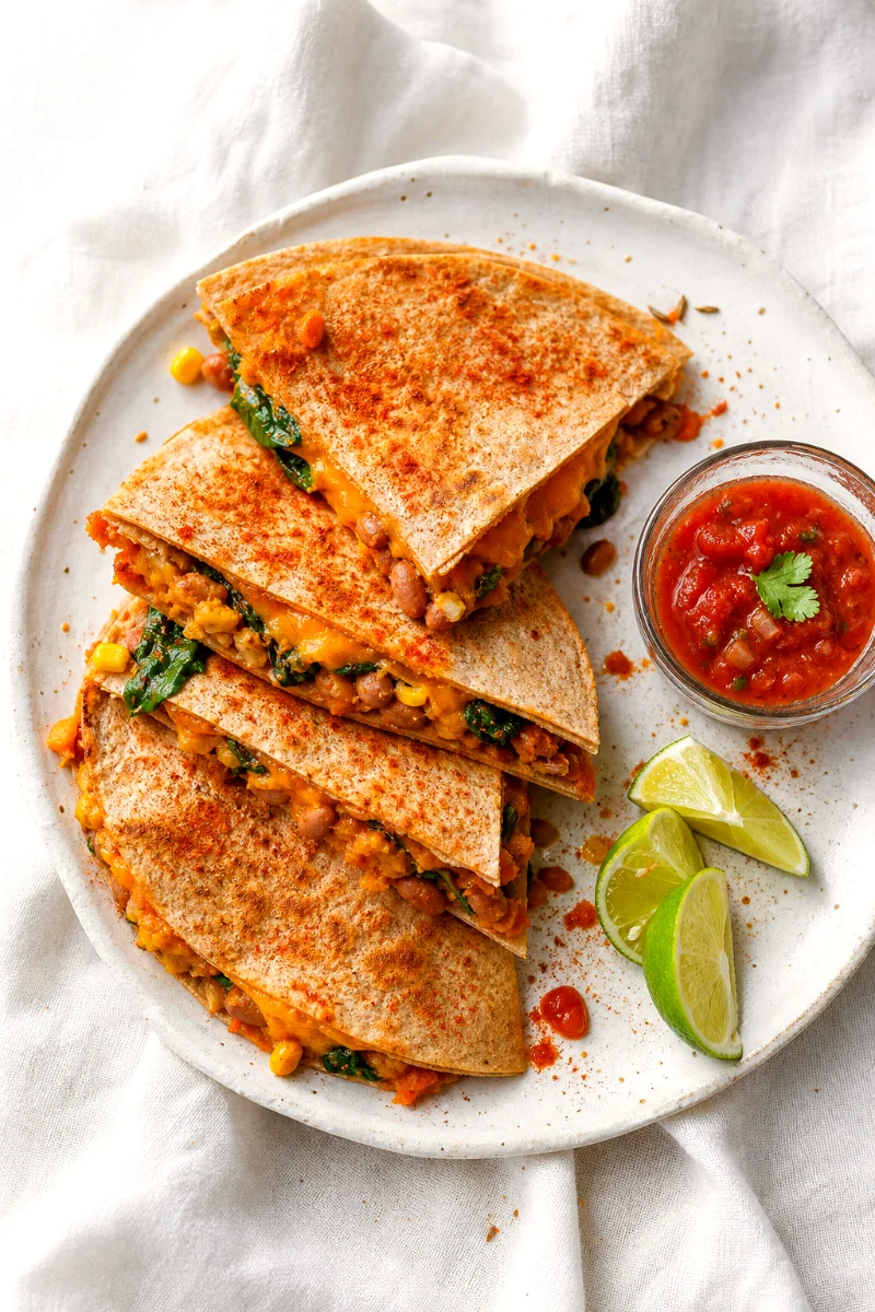 top-down-pumpkin-pinto-bean-quesadilla-wedges