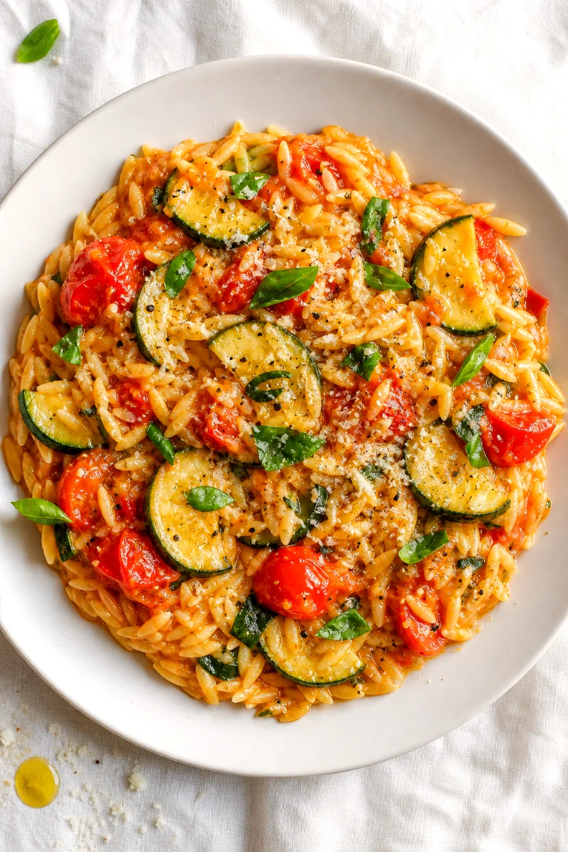 top-down-tomato-basil-zucchini-orzo