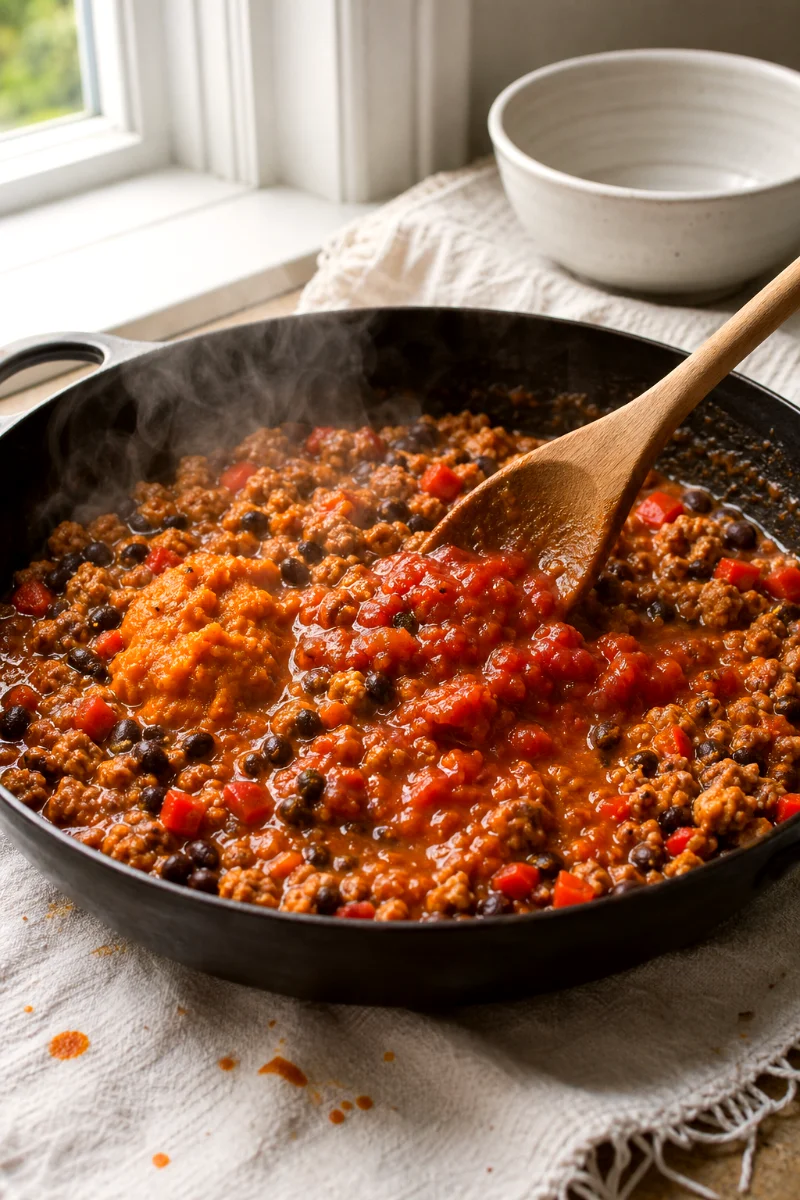 turkey-pumpkin-enchilada-skillet-cooking-process