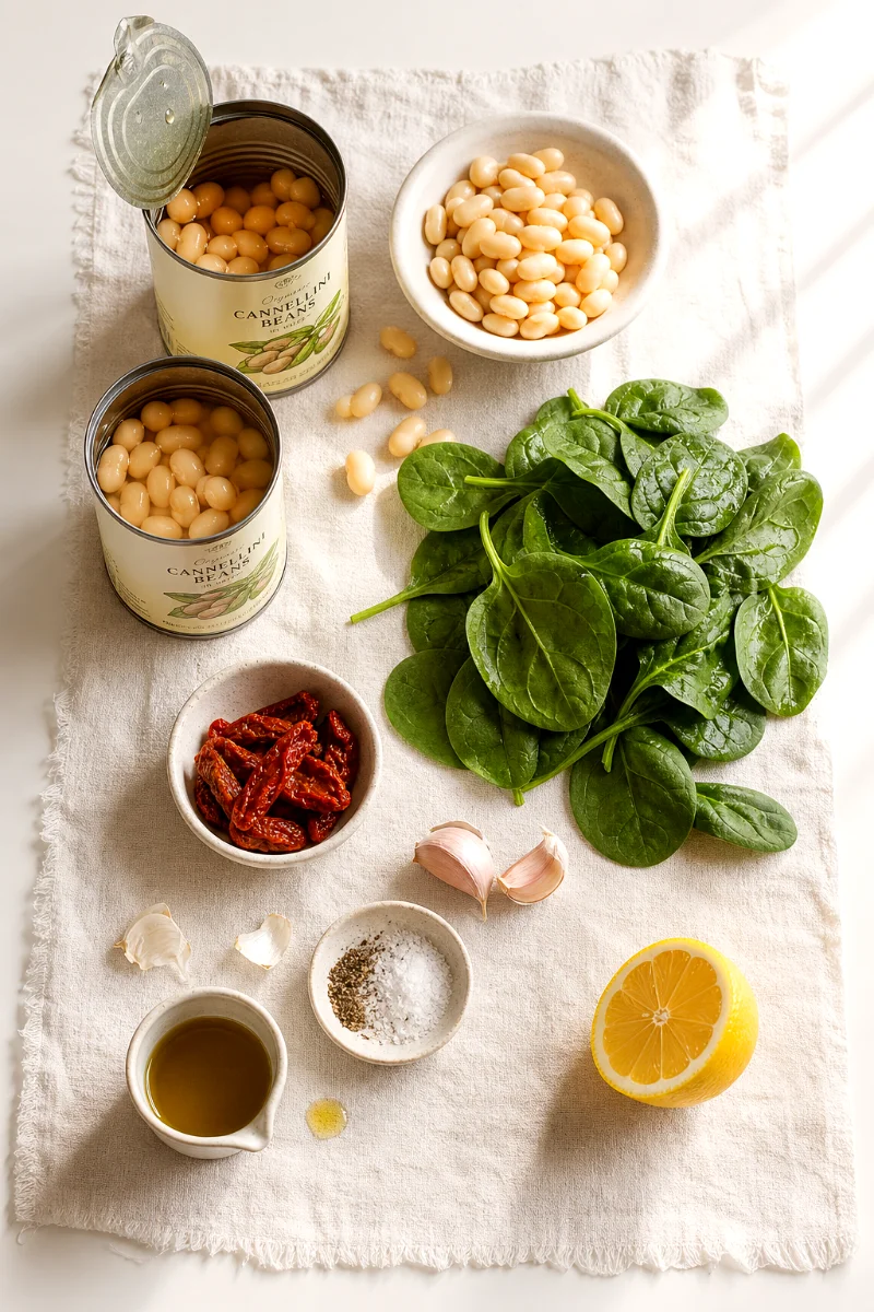 tuscan-white-bean-and-spinach-ingredients