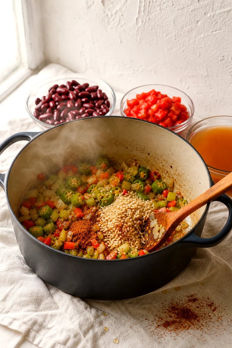 vegan-red-bean-jambalaya-cooking-process