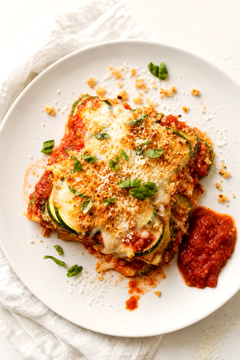 zucchini-parmesan-casserole-top-down-serving
