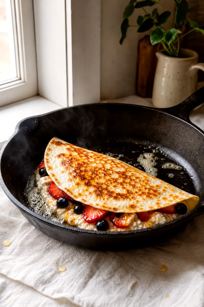 berry-ricotta-quesadilla-toasting-in-butter