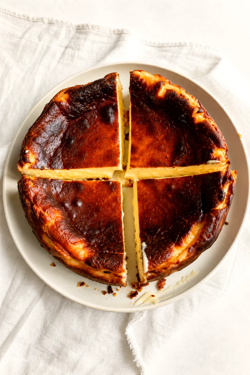 burnt-basque-cheesecake-top-down-slices