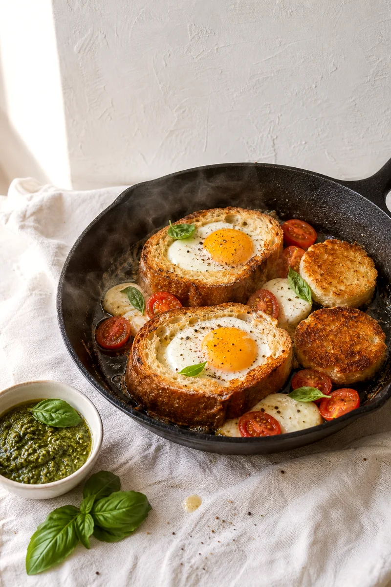 caprese-egg-in-a-hole-toast-cooking-process