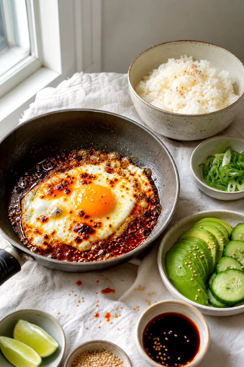 chili-crisp-egg-avocado-rice-bowl-cooking-process