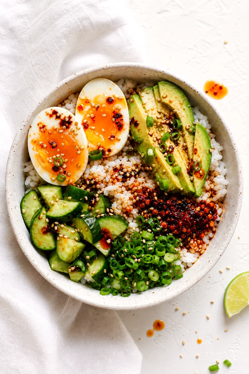 chili-crisp-egg-avocado-rice-bowl-top-down
