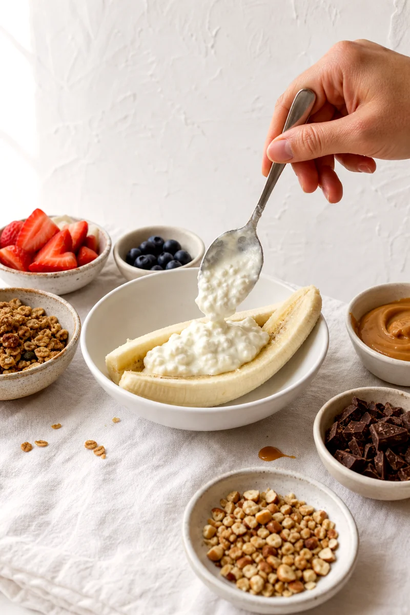 filling-banana-with-yogurt-cottage-cheese
