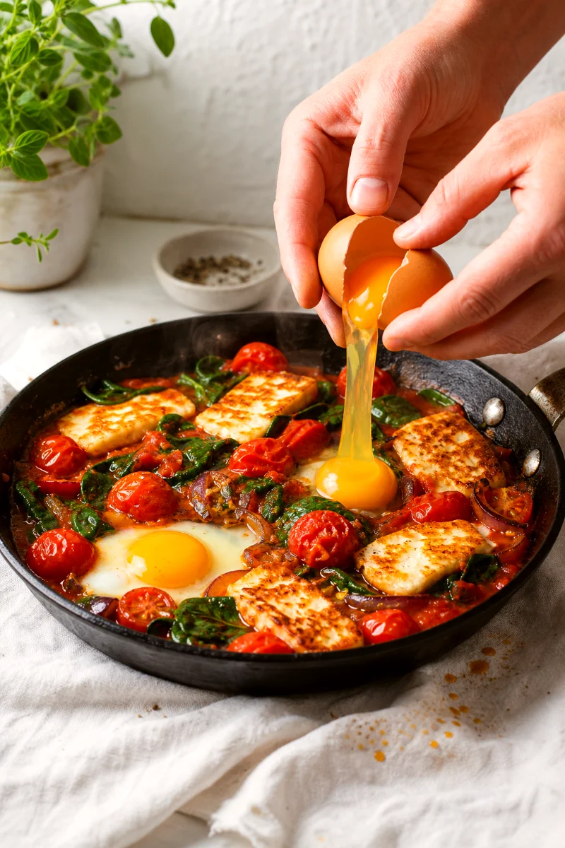 halloumi-tomato-egg-skillet-cooking-process