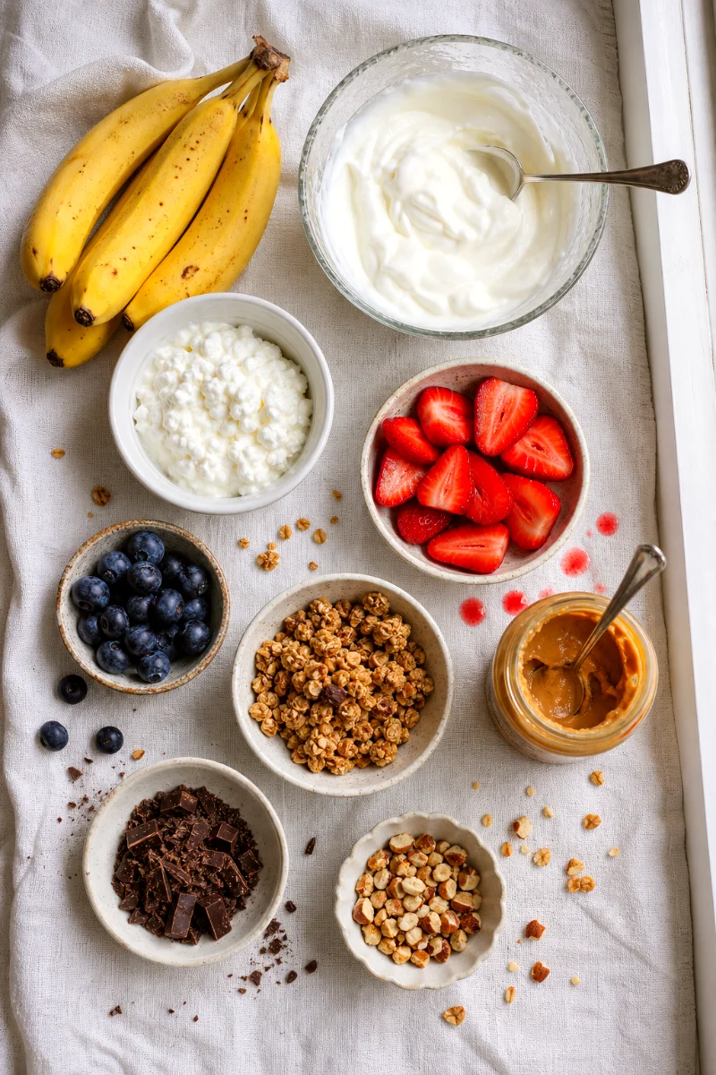 high-protein-breakfast-banana-split-ingredients