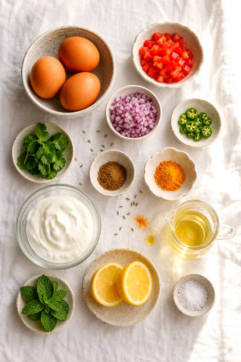 masala-omelette-mint-yogurt-ingredients