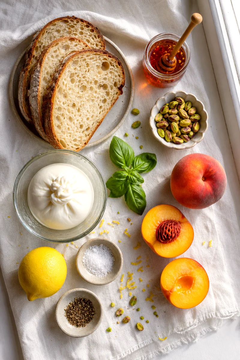 peach-burrata-toast-ingredients-flat-lay