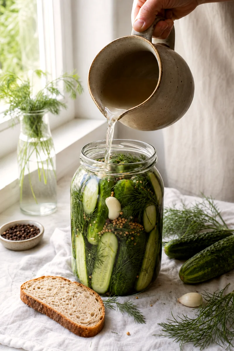 pouring-brine-for-hungarian-dill-pickles