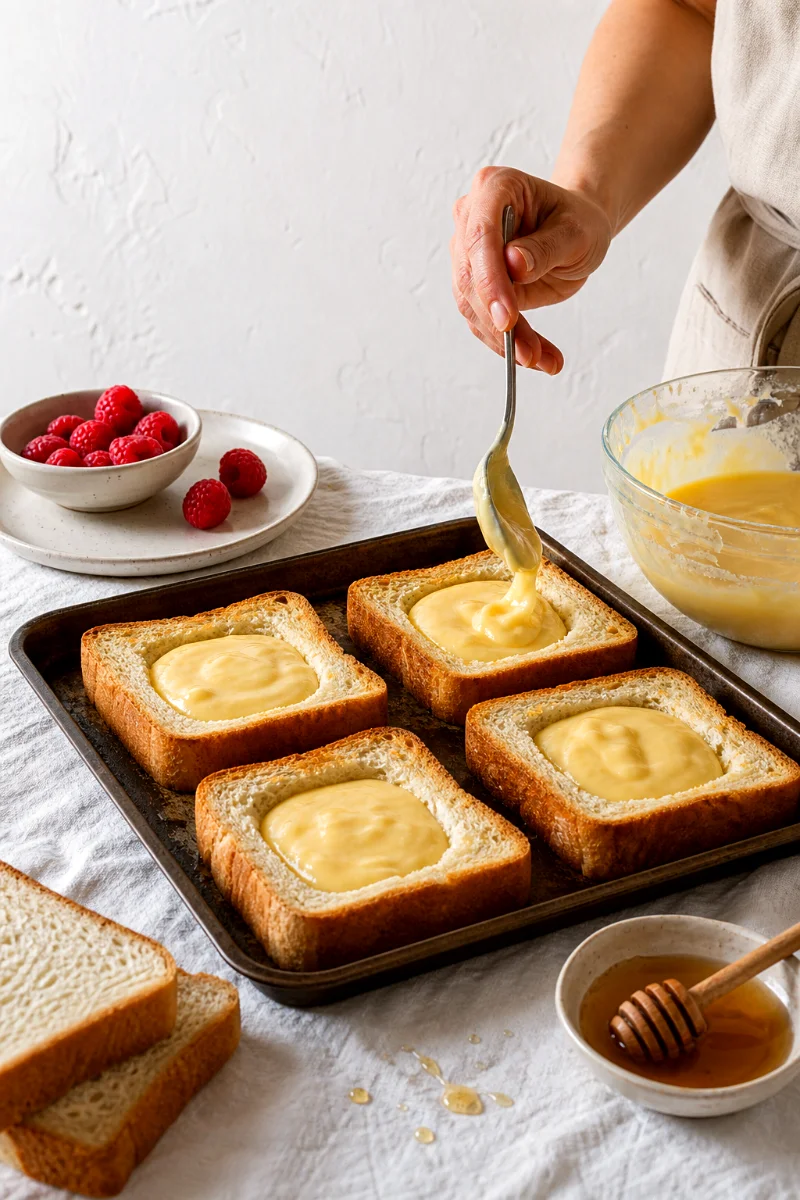 raspberry-custard-yogurt-toast-cooking-process