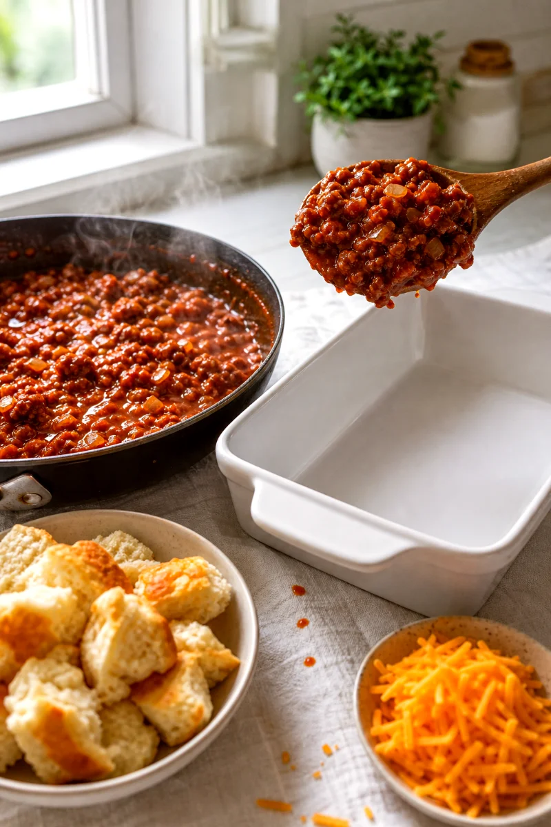 sloppy-joe-biscuit-casserole-cooking-process