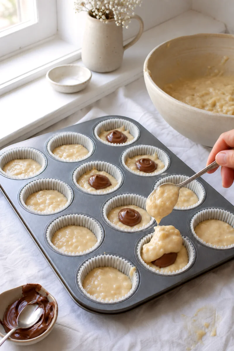 spooning-nutella-into-banana-muffins